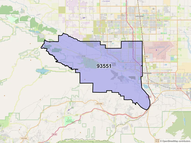Map of ZIP Code 93551 — Palmdale, CA
