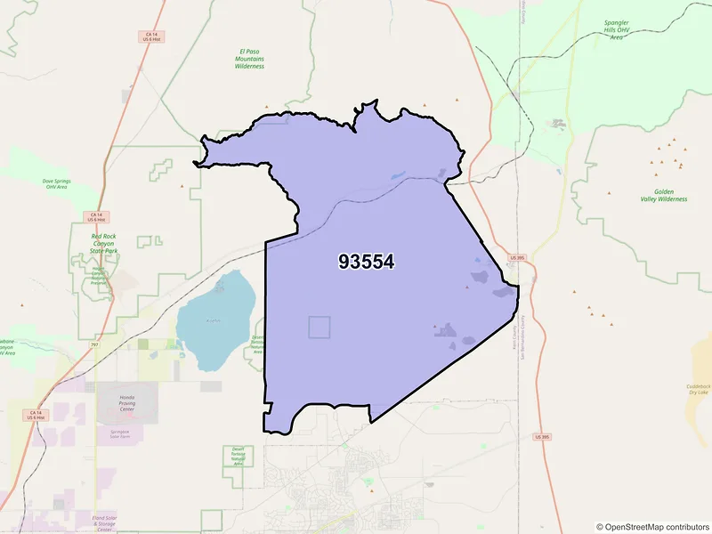Map of Randsburg, California and ZIP codes
