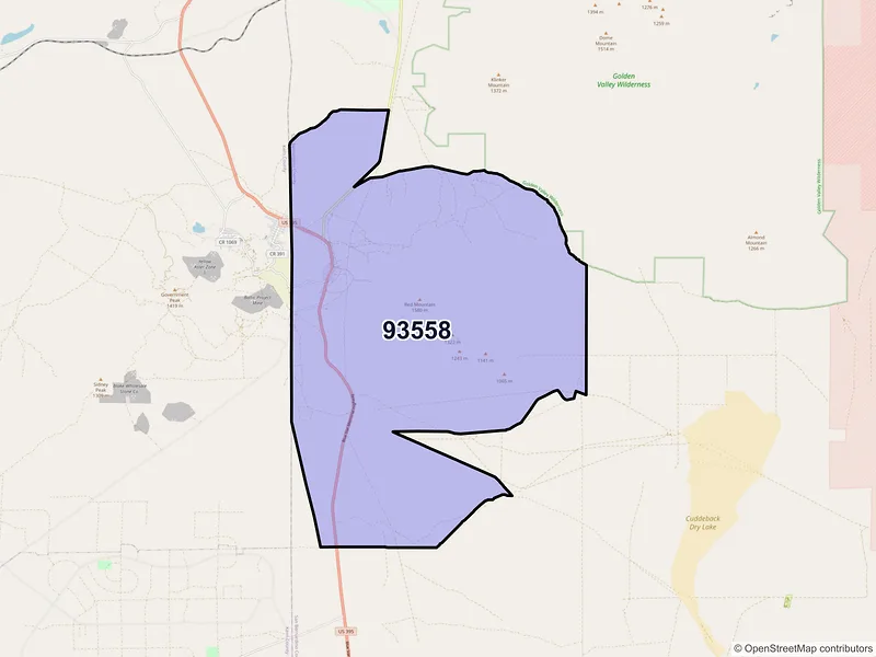 Map of Red Mountain, California and ZIP codes