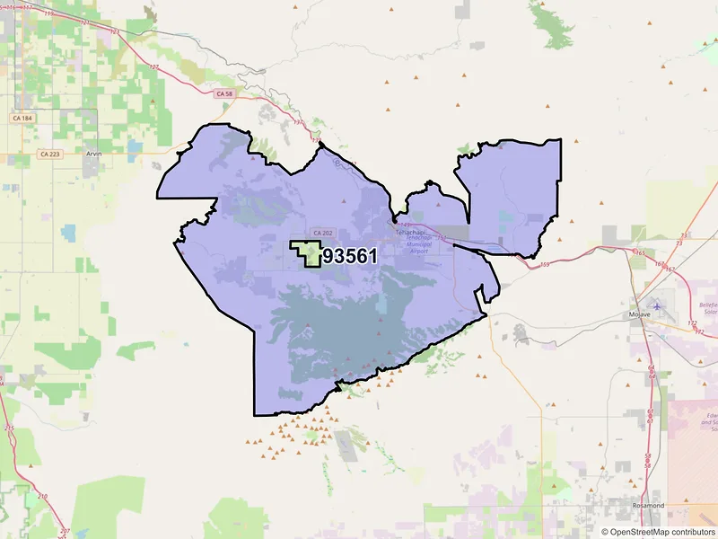 Map of ZIP Code 93561 — Tehachapi, CA