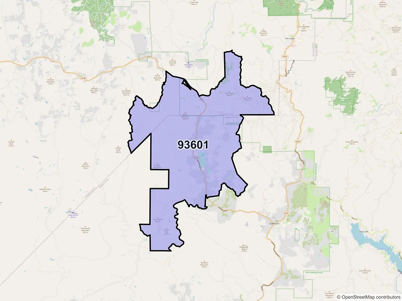 Map of ZIP Code 93601 — Ahwahnee, CA