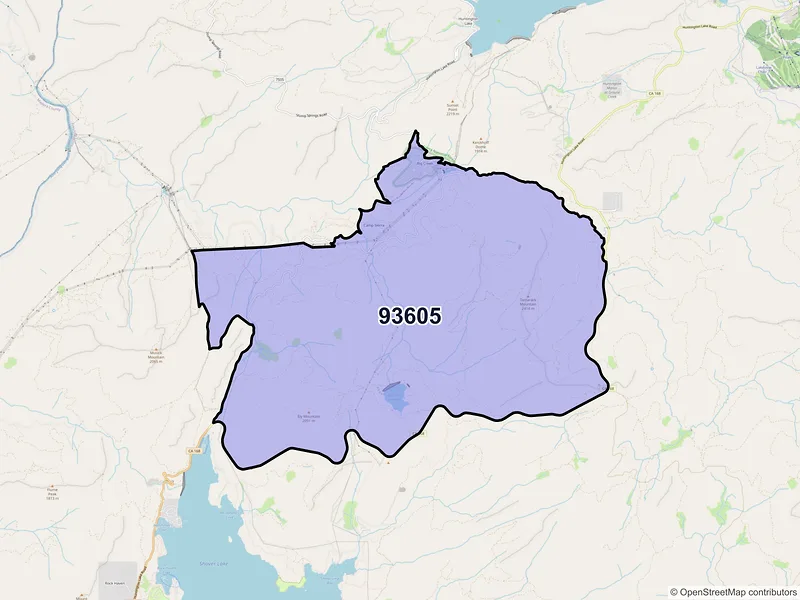 Map of Big Creek, California and ZIP codes