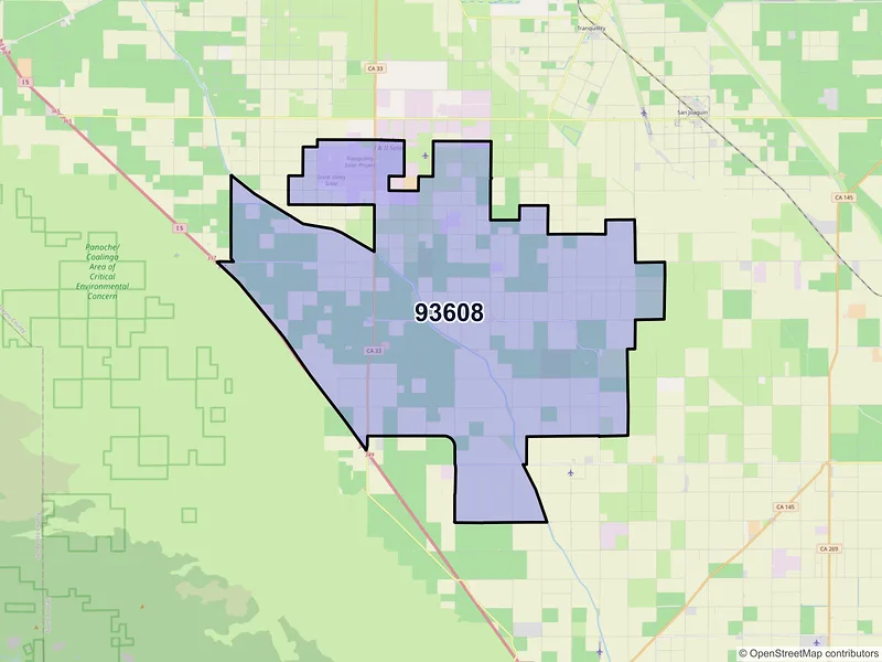 Map of Cantua Creek, California and ZIP codes