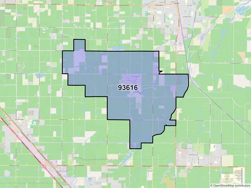 Map of ZIP Code 93616 — Del Rey, CA