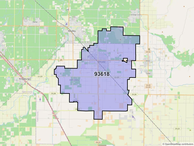 Map of ZIP Code 93618 — Dinuba, CA