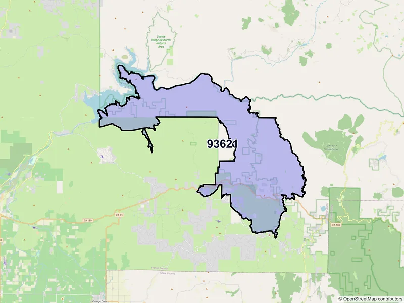 Map of ZIP Code 93621 — Dunlap, CA