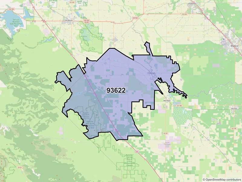 Map of Firebaugh, California and ZIP codes