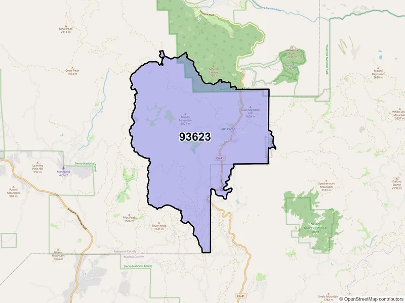 Map of ZIP Code 93623 — Fish Camp, CA