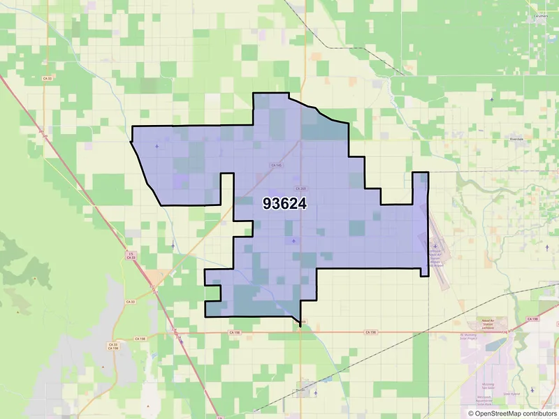 Map of Five Points, California and ZIP codes