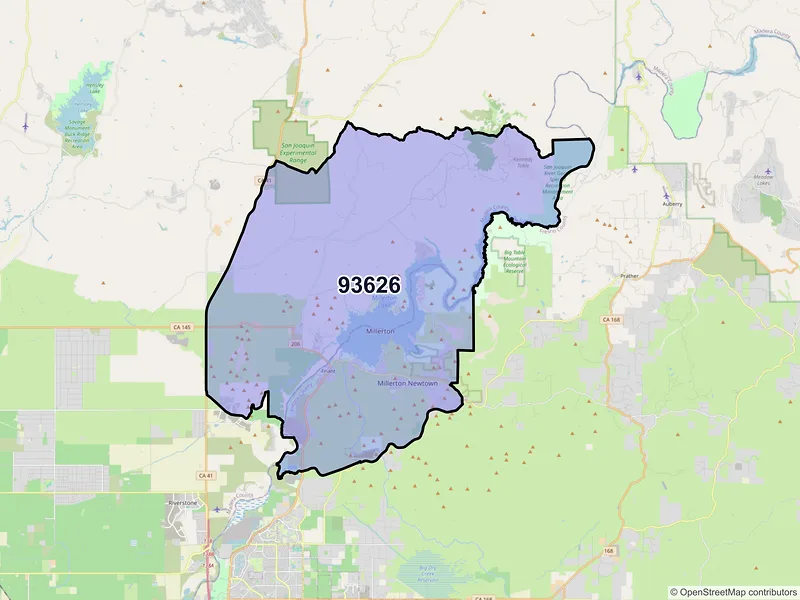 Map of ZIP Code 93626 — Friant, CA