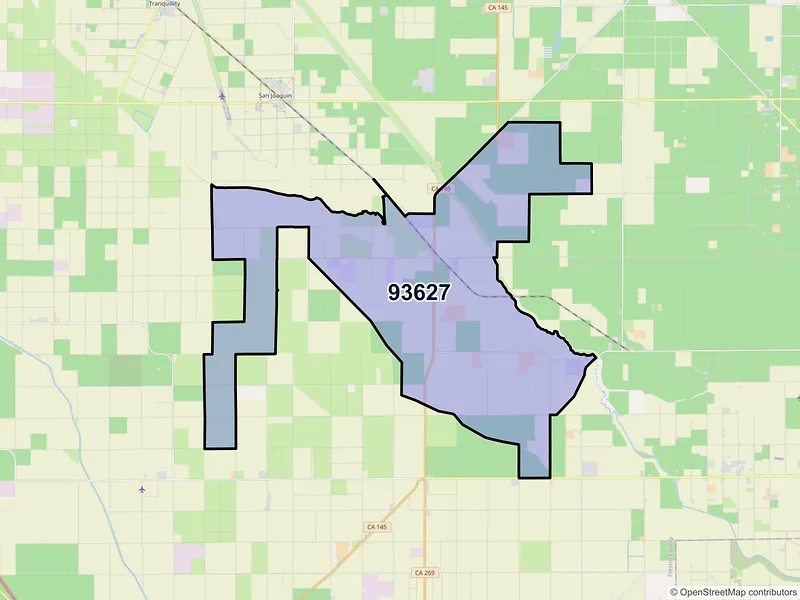 Map of Helm, California and ZIP codes