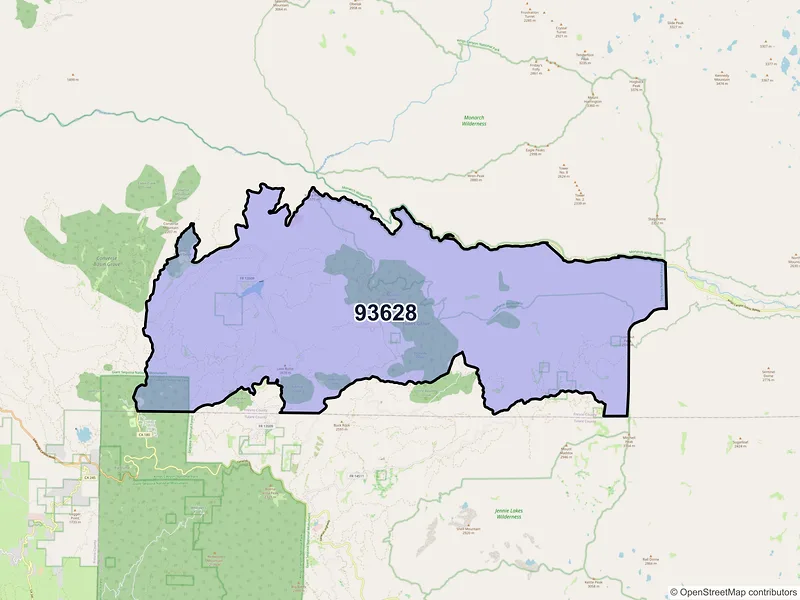 Map of Hume, California and ZIP codes