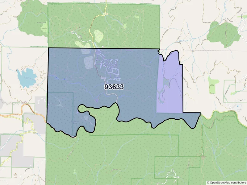 Map of Kings Canyon National Pk, California and ZIP codes
