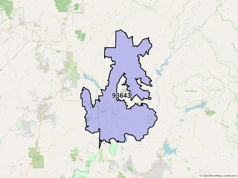 Map of ZIP Code 93643 — North Fork, CA