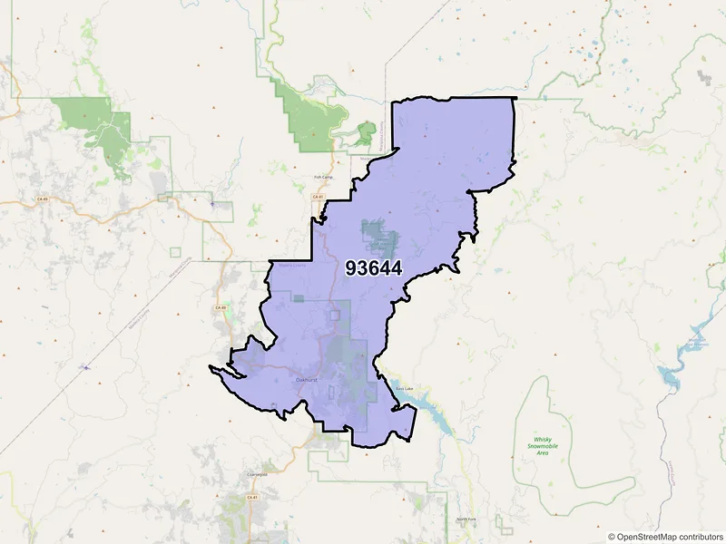 Map of Oakhurst, California and ZIP codes