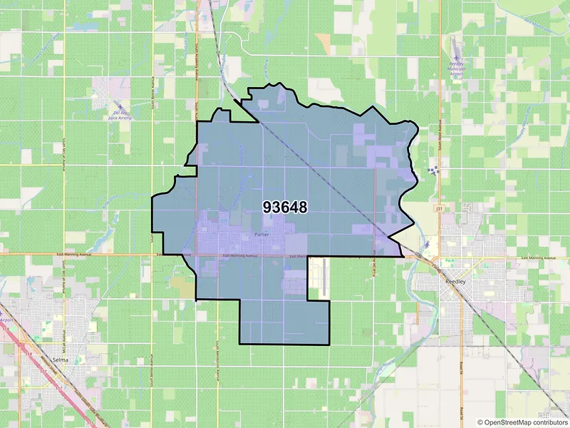 Map of Parlier, California and ZIP codes