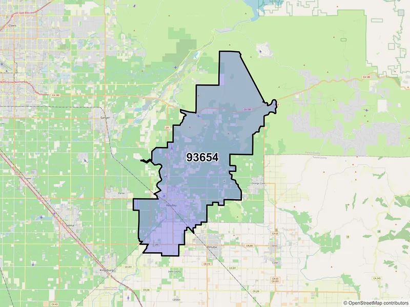 Map of ZIP Code 93654 — Reedley, CA