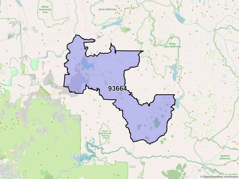 Map of ZIP Code 93664 — Shaver Lake, CA