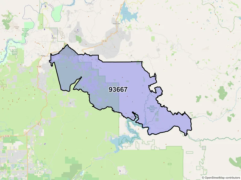 Map of Tollhouse, California and ZIP codes