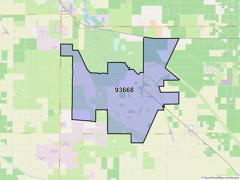 Map of ZIP Code 93668 — Tranquillity, CA