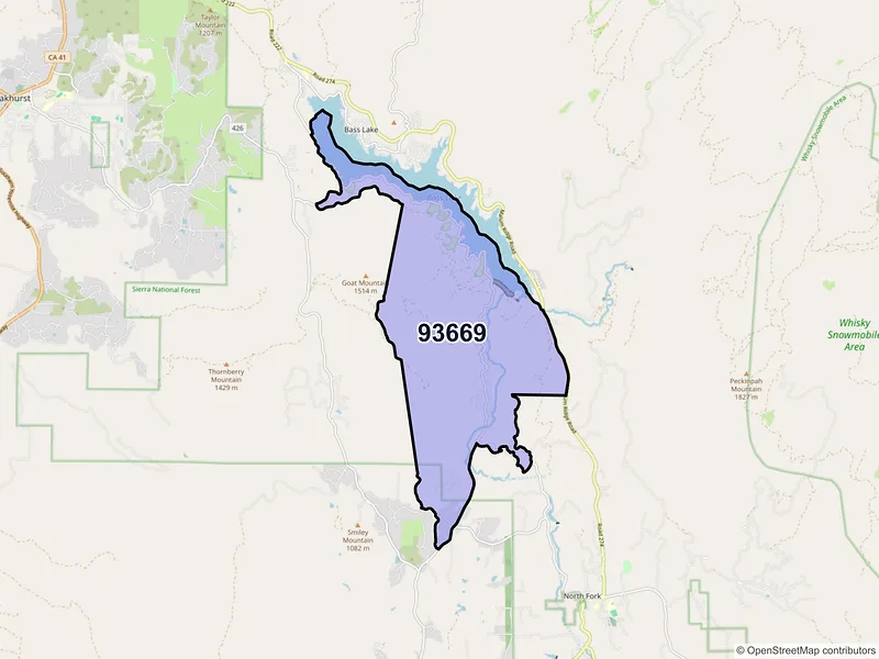 Map of ZIP Code 93669 — Wishon, CA