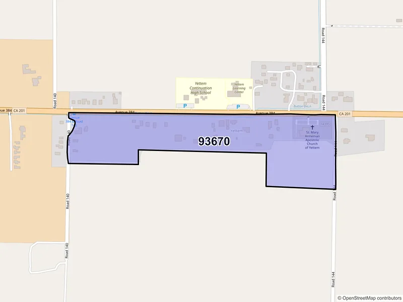 Map of Yettem, California and ZIP codes