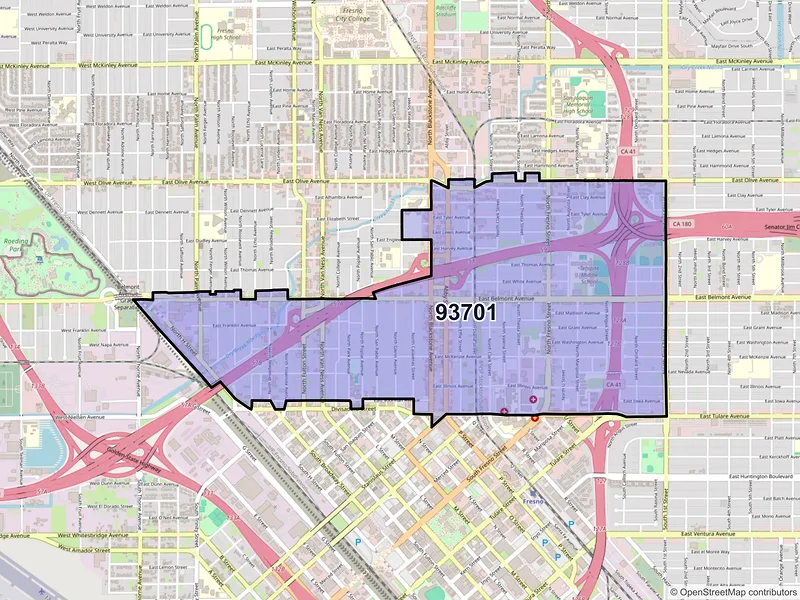 Map of ZIP Code 93701 — Fresno, CA