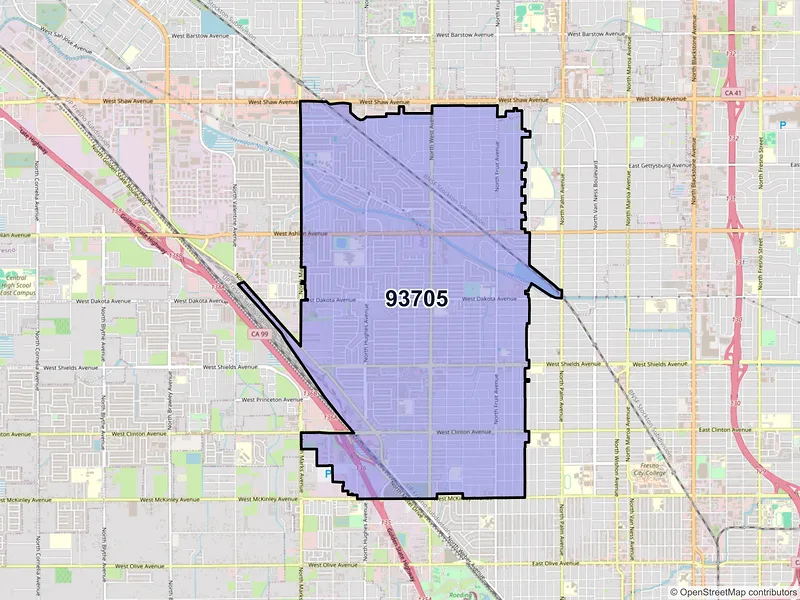 Map of ZIP Code 93705 — Fresno, CA