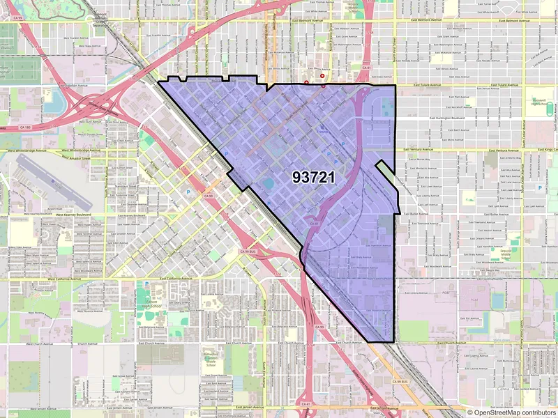Map of ZIP Code 93721 — Fresno, CA