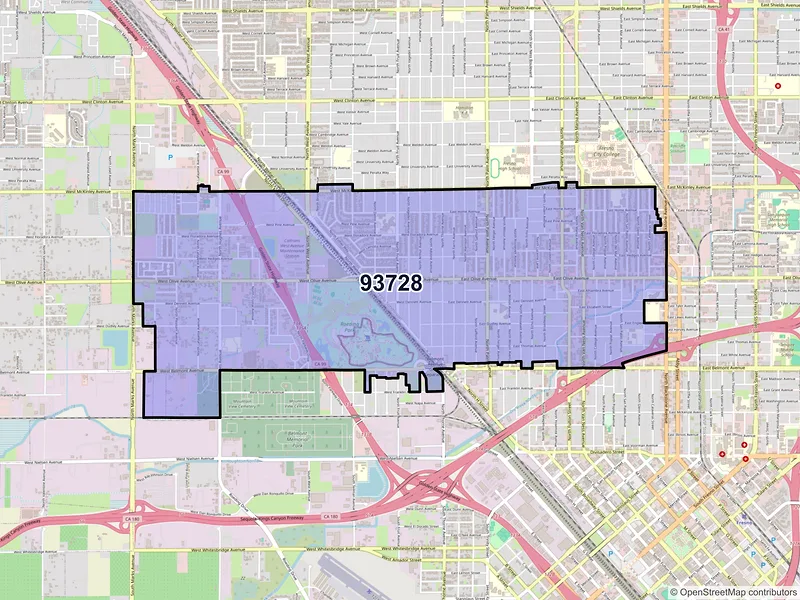Map of ZIP Code 93728 — Fresno, CA