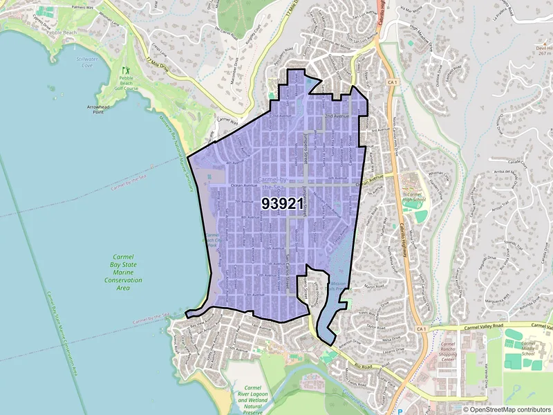 Map of Carmel by the Sea, California and ZIP codes