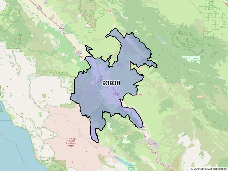 Map of King City, California and ZIP codes