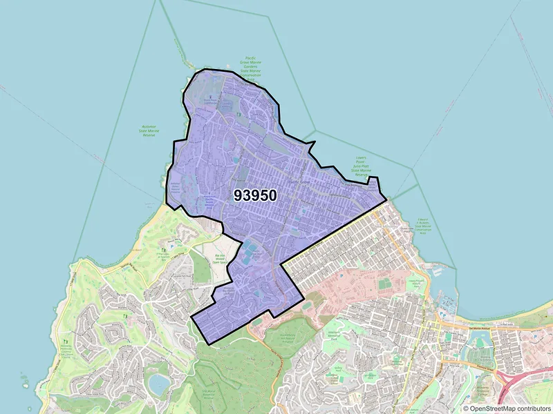 Map of Pacific Grove, California and ZIP codes