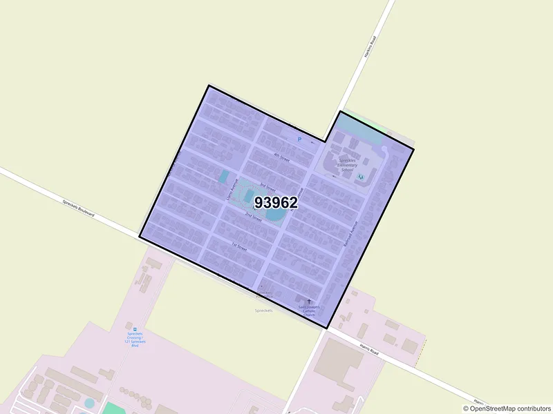 Map of Spreckels, California and ZIP codes