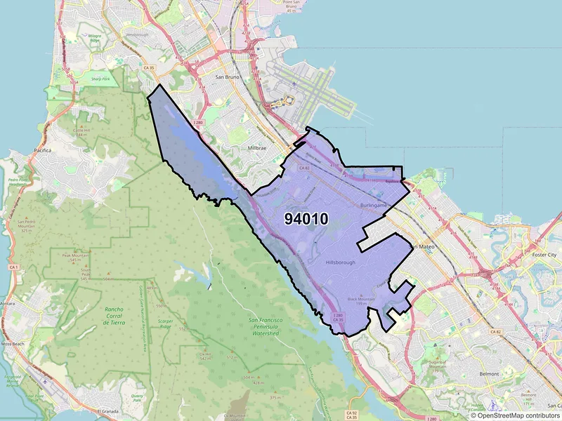 Map of ZIP Code 94010 — Burlingame, CA