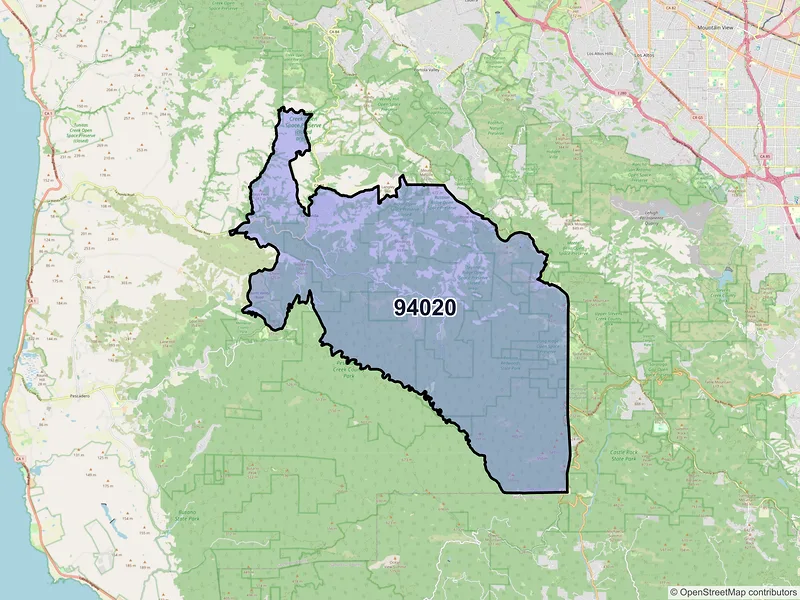 Map of La Honda, California and ZIP codes