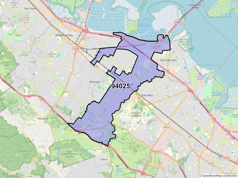 Map of ZIP Code 94025 — Menlo Park, CA