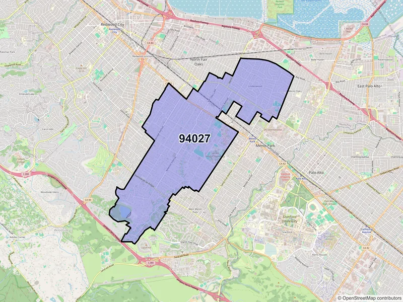 Map of ZIP Code 94027 — Atherton, CA