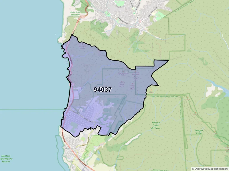 Map of Montara, California and ZIP codes