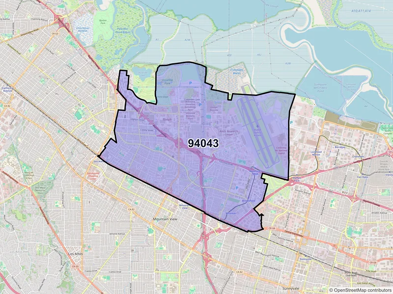 Map of ZIP Code 94043 — Mountain View, CA