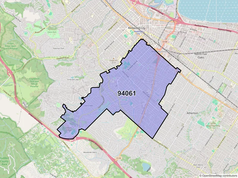 Map of ZIP Code 94061 — Redwood City, CA