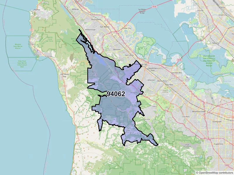 Map of ZIP Code 94062 — Redwood City, CA