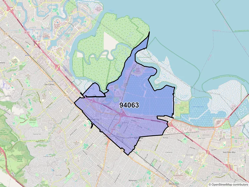 Map of ZIP Code 94063 — Redwood City, CA