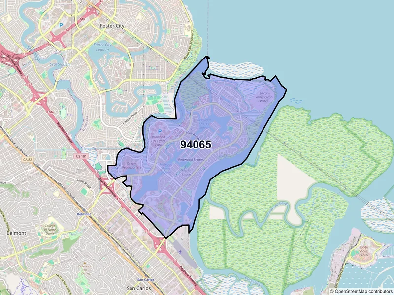 Map of ZIP Code 94065 — Redwood City, CA