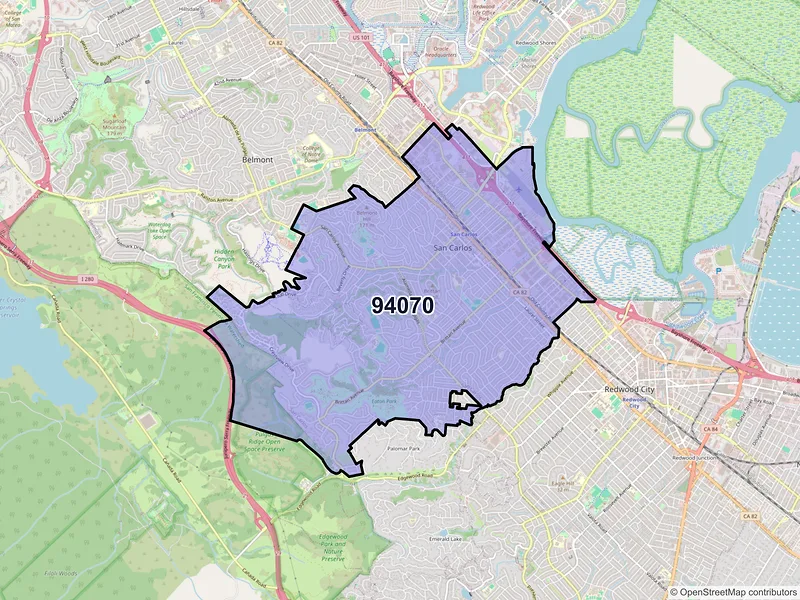 Map of ZIP Code 94070 — San Carlos, CA