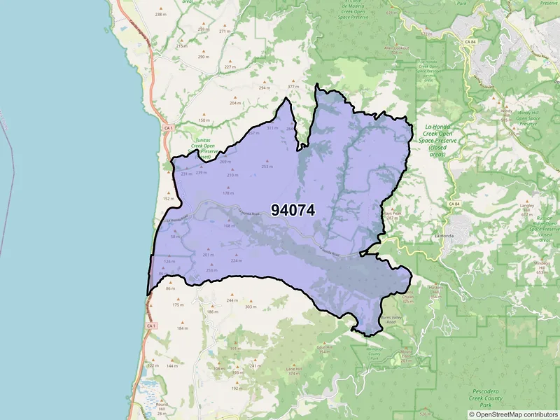 Map of ZIP Code 94074 — San Gregorio, CA