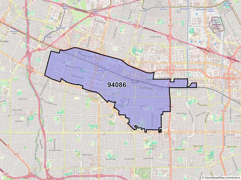 Map of ZIP Code 94086 — Sunnyvale, CA