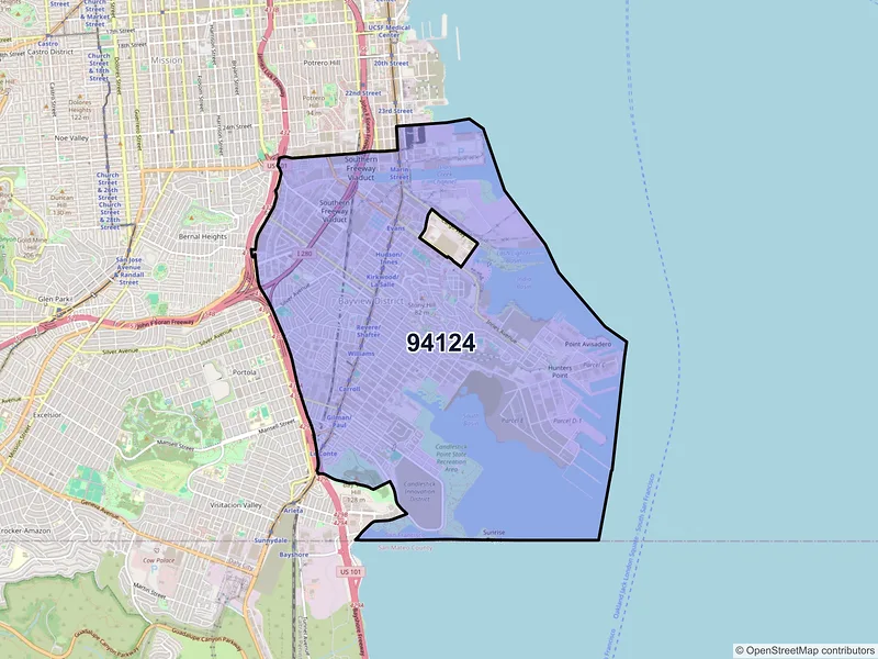 Map of ZIP Code 94124 — San Francisco, CA