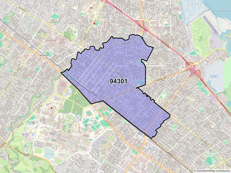 Map of ZIP Code 94301 — Palo Alto, CA