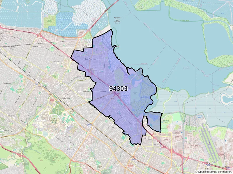 Map of ZIP Code 94303 — Palo Alto, CA